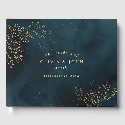 Sjabloon van Navy Gold Wedding Stationery Gastenboek (Voorkant)