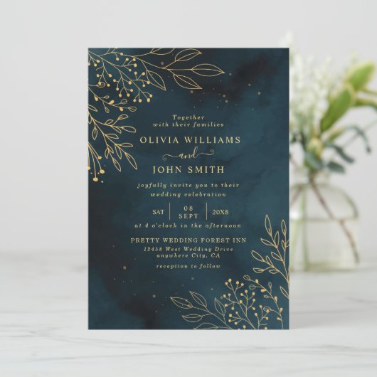Sjabloon van Navy Gold Wedding Stationery Kaart (Staand voorkant)