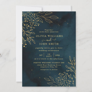 Sjabloon van Navy Gold Wedding Stationery Kaart