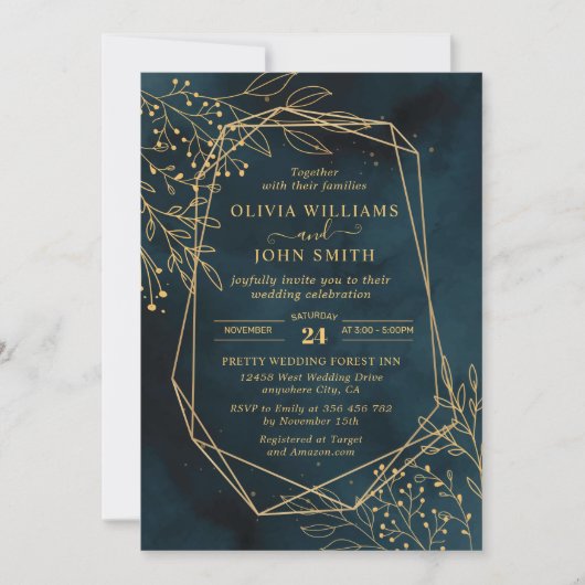 Sjabloon van Navy Gold Wedding Stationery Kaart (Voorkant)
