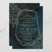 Sjabloon van Navy Gold Wedding Stationery Kaart (Voorkant / Achterkant)