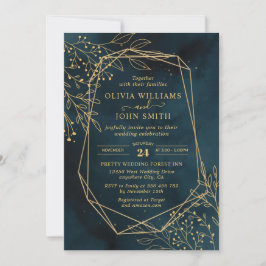 Sjabloon van Navy Gold Wedding Stationery Kaart