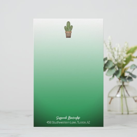 Sjabloon van Potted Cactus Green Ombre, dubbelzijd Briefpapier (Staand voorkant)