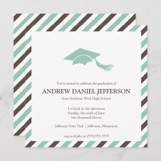 Sjabloon van striped Afstuderen kondiging Kaart (Voorkant / Achterkant)