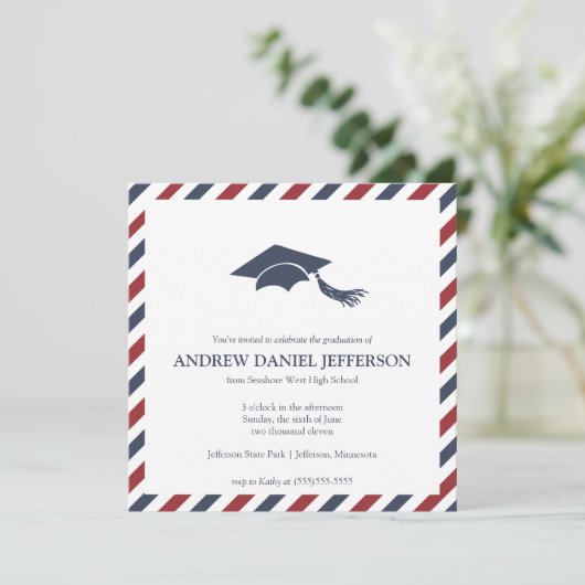 Sjabloon van striped Afstuderen kondiging Kaart (Staand voorkant)