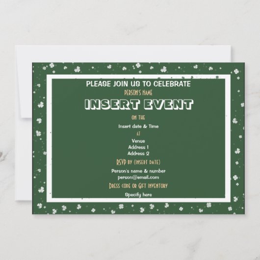 Sjabloon van uitnodigingen - aanpasbare shamrocks (Achterkant)