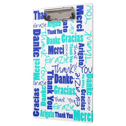Sjabloon van Word Cloud Blue en Turquoise "Dank u" Klembord (Links)