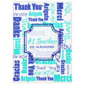 Sjabloon van Word Cloud Blue en Turquoise "Dank u" Klembord (Achterkant)