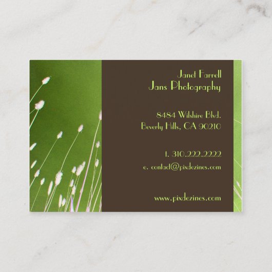 Sjabloon van zakenkaarten, tarwegras visitekaartje (Achterkant)
