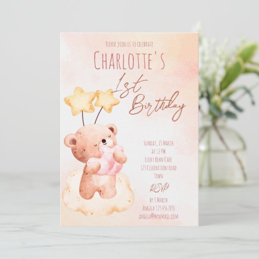 Sjabloon verjaardagsfeest op een witteddybeer kaart (Staand voorkant)