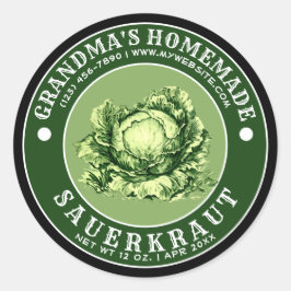 Sjabloon Vintage Homemade Sauerkraut Ronde Sticker