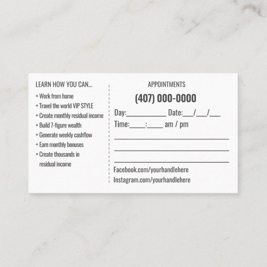 Sjabloon Visitekaartje reisagent (Achterkant)