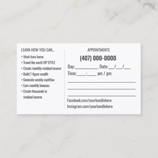 Sjabloon Visitekaartje reisplanner (Achterkant)