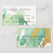 Sjabloon Visitekaartjes Green Gold Waterverf Art (Voorkant / Achterkant)