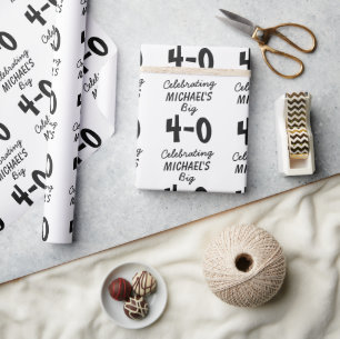 Sjabloon voor aangepaste zwarte 40e geboortedag cadeaupapier