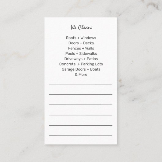 Sjabloon voor afwasmachine en reiniging van de dru visitekaartje (Achterkant)