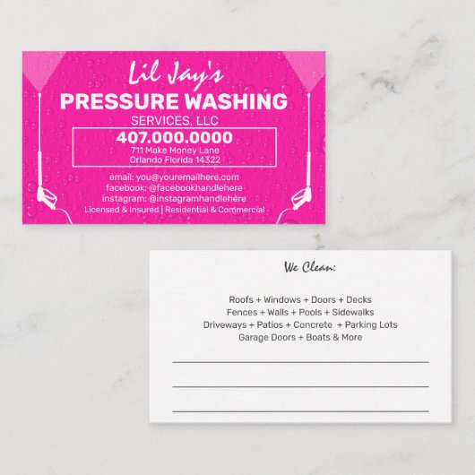 Sjabloon voor afwasmachine en reiniging van de dru visitekaartje (Voorkant / Achterkant)