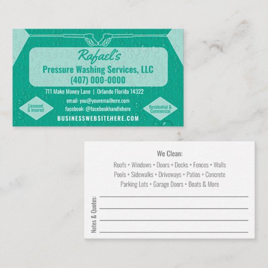Sjabloon voor afwasmachine en reiniging van de dru visitekaartje (Voorkant / Achterkant)