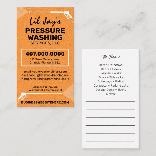 Sjabloon voor afwasmachine en reiniging van de dru visitekaartje (Voorkant / Achterkant)