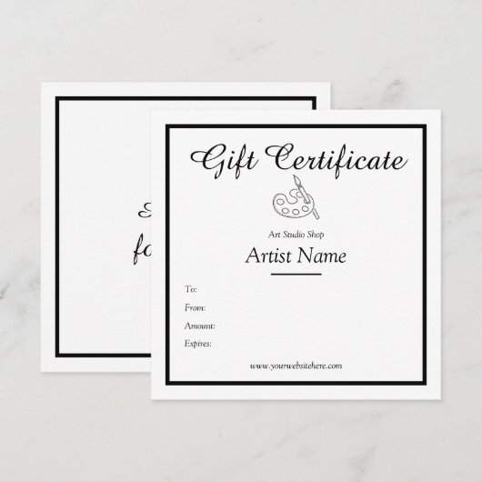 Sjabloon voor artistieke Studio Cadeaubon (Voorkant / Achterkant)