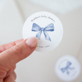 Sjabloon voor baby shower-stickers met blauwe stri ronde sticker