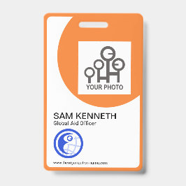 Sjabloon voor bedrijfsfoto's met oranje gebogen fr badge