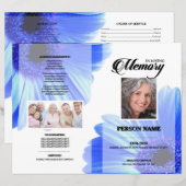 Sjabloon voor blauwe bloemen rouwkaart (Voorkant / Achterkant)