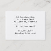 Sjabloon voor bouw en visitekaartjes van de bouwer (Achterkant)