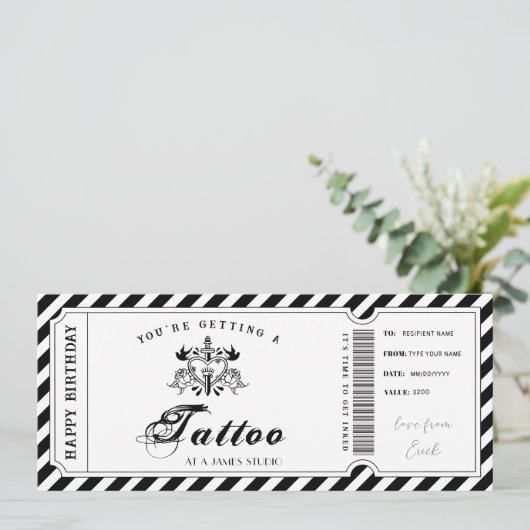 Sjabloon voor cadeaubon voor een tattoo op maat kaart (Staand voorkant)