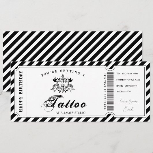 Sjabloon voor cadeaubon voor een tattoo op maat kaart (Voorkant / Achterkant)