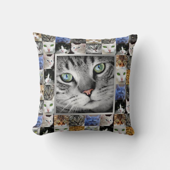 Sjabloon voor Cat Faces-collagefoto Kussen (Voorkant)