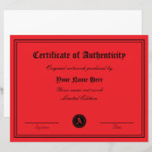 Sjabloon voor certificaat van echtheid voor kunstw (Voorkant / Achterkant)