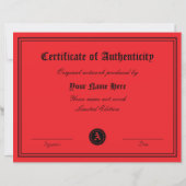 Sjabloon voor certificaat van echtheid voor kunstw (Voorkant)