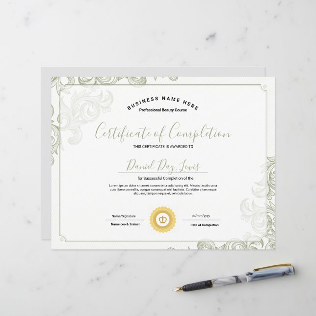 Sjabloon voor certificaat van voltooiing (Voorkant / Achterkant in situ)