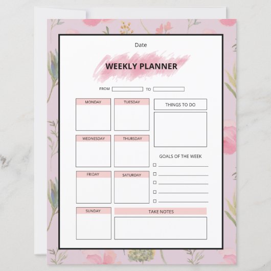 Sjabloon voor dagelijkse planner (Achterkant)