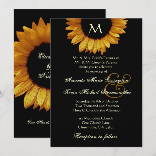 Sjabloon voor donkerbruine en zwarte zonnebloempje kaart (Voorkant / Achterkant)