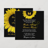 Sjabloon voor donkergeel en zwart zonnebloem kaart (Voorkant / Achterkant)