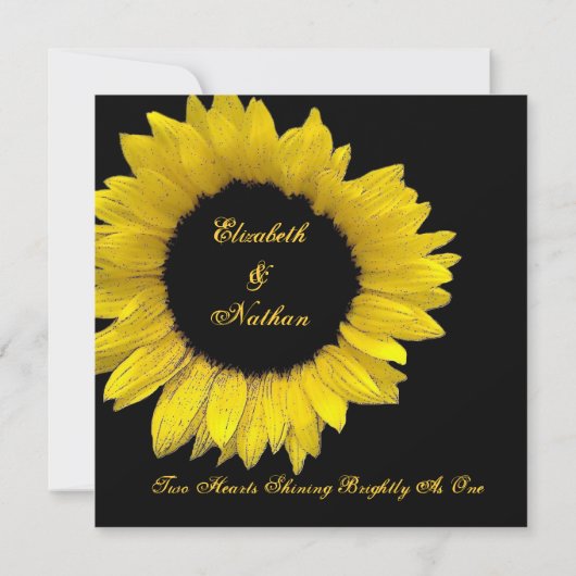 Sjabloon voor donkergeel en zwart zonnebloem kaart (Achterkant)