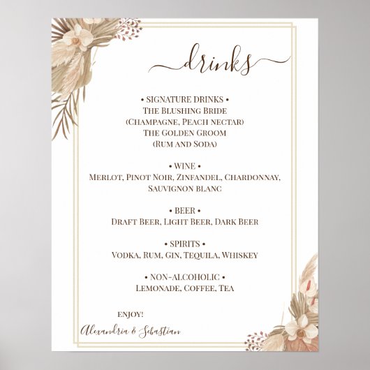 Sjabloon voor Floral Wedding Drinken Poster (Voorkant)