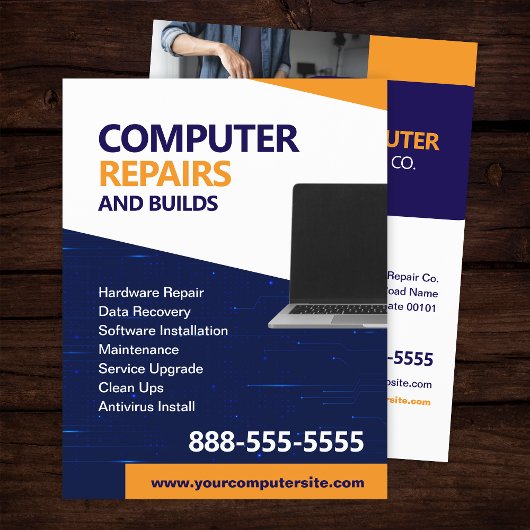 Sjabloon voor flyer voor computerreparatie en -ond