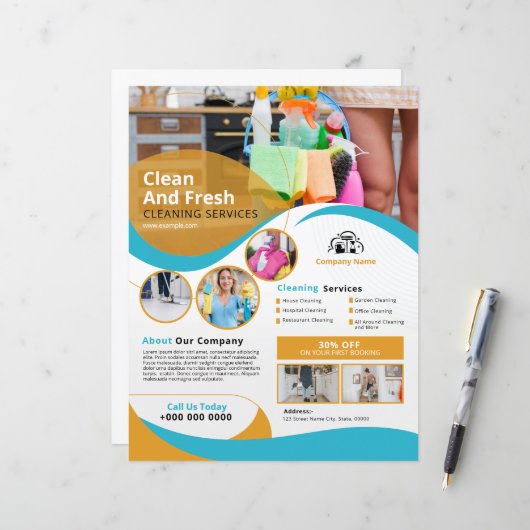 Sjabloon voor flyer voor professionele schoonmaakd (Voorkant / Achterkant in situ)