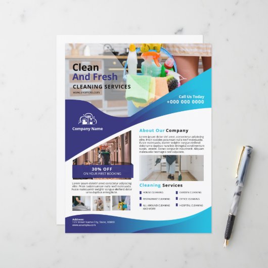 Sjabloon voor flyer voor professionele schoonmaakd (Voorkant / Achterkant in situ)