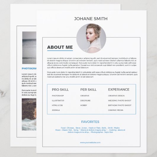 Sjabloon voor fotograaf over mij pagina (Voorkant / Achterkant)
