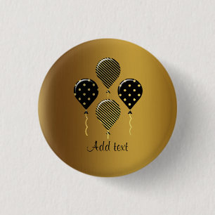 Sjabloon voor gouden en zwarte feestballonnen ronde button 3,2 cm