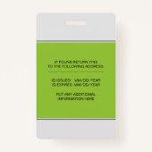 Sjabloon voor groene foto voor medische medewerker badge (Achterkant)