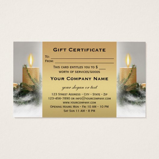 Sjabloon voor het kerstcadeaucertificaat met gulde visitekaartje (Achterkant)