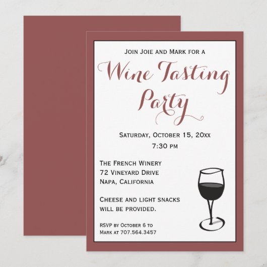 Sjabloon voor het uitnodigen van wijnpartijen kaart (Voorkant / Achterkant)