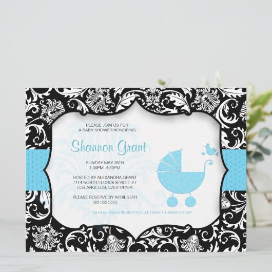 Sjabloon voor het uitnodigen van zwarte en blauwe  kaart (Staand voorkant)