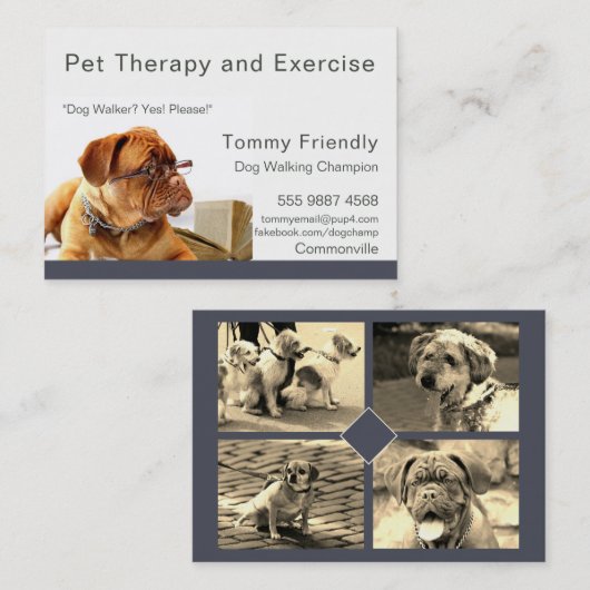 Sjabloon voor honden uitlaten huisdiertherapie fot visitekaartje (Voorkant / Achterkant)