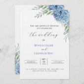 Sjabloon voor huwelijksuitnodiging met blauwe hydr kaart (Voorkant / Achterkant)